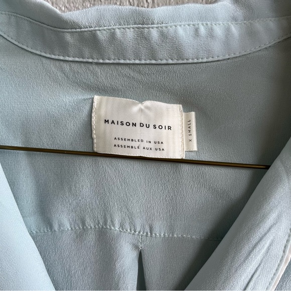 Maison Du Soir Silk Cotton Sleep Set Bardot Shirt and Jaclyn Shorts Baby Blue XS - Picture 4 of 13